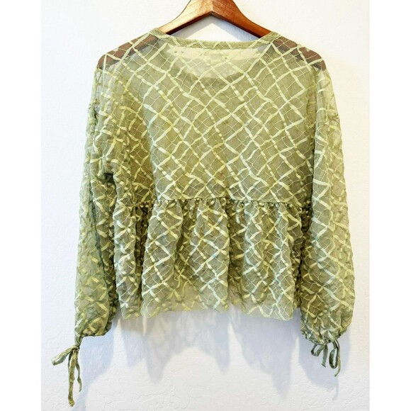 MAEVE ANTHROPOLOGIE SHEER BABYDOLL BLOUSE TOP Chartreuse Oversized sz. Medium - Picture 3 of 7